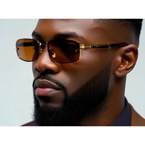 Rimless Sunglasses Rectangle Wood Grain Frame Brown Lens Men Hip Hop Lentes 2026